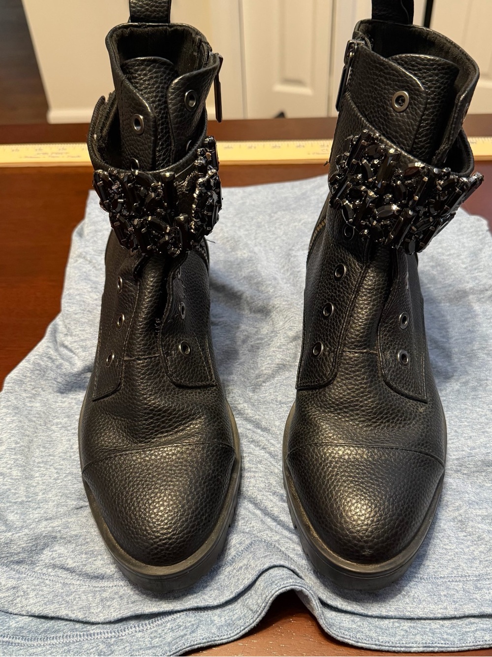 Karl Lagerfeld Black Jeweled Combat Boots 7.5